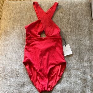 Onia Red Ribbed Crossback One-Piece Swimsuit